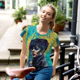 Doodle Daze Crop Tee with vibrant all-over print design.