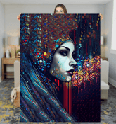 Doodle Daze III Sherpa Blanket laid out on a cozy living room sofa.