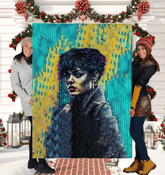 Doodle Daze Sherpa Blanket in living room setting, cozy aesthetic.