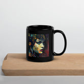 Doodle Dreams Black Glossy Mug front view with artful doodles.