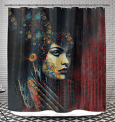 Doodle Dreams Shower Curtain hanging in a bright bathroom.