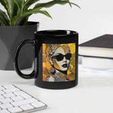 Doodle art on black glossy coffee mug