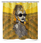 Artistic doodle patterns on a high-quality shower curtain.