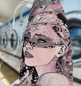 Doodle Dynamics patterned laundry bag in use.