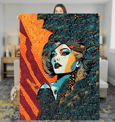 Drawing Design Sherpa Blanket spread on a sofa, showcasing intricate patterns.