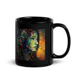 Drawing Dimensions II mug in glossy black finish with abstract art.