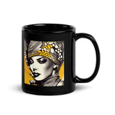 Art-inspired black glossy mug with abstract design