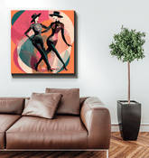 Enchanted balletic style canvas in living room setting.