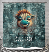 Close-up of Enchanted Giraffe Eyes Shower Curtain design.