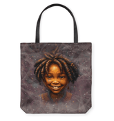 Enchanted pupil portrait design on basketweave tote bag for a stylish look.
