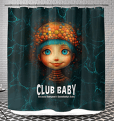 Close-up of Enigmatic Cherished Vision Shower Curtain with intricate design.