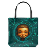 Ethereal Innocence Glances Basketweave Tote Bag in Natural Light.