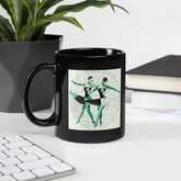 Exquisite black glossy mug with women's dance expression design