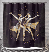 Elegant shower curtain with feminine magic of motion design, enhancing bathroom aesthetics.