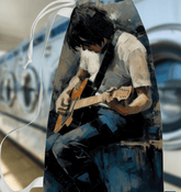 Fretboard-themed laundry bag with musical notes design in a spacious interior.