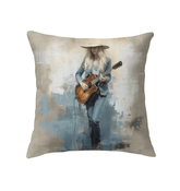 Funky Grooves Indoor Pillow displayed in a modern living room setting.