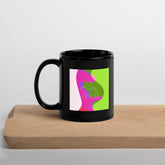 Girl Singing Line Art Black Glossy Mug - Beyond T-shirts