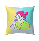 Girl Singing Line Art Outdoor Pillow - Beyond T-shirts