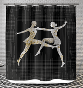 Graceful dancer silhouette shower curtain enhancing bathroom elegance.