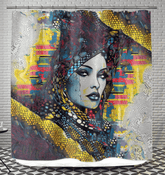 Graphic Genius Shower Curtain displaying vibrant abstract design.