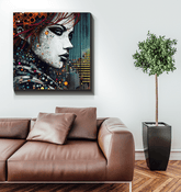 Graphic Glory Wrapped Canvas in living room setting.