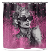 Colorful artistic illustration on a shower curtain enhancing bathroom decor