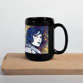 Illustrative Impressions III black glossy coffee mug with artistic design.
