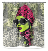 Artistic Inked Intensity shower curtain hanging in a modern bathroom