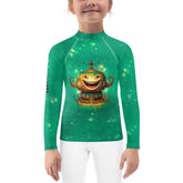 Kids enjoying carousel ride printed rash guard for swimming.