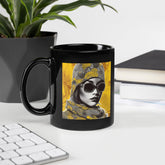 Luxury black glossy coffee mug with line design