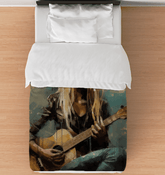 Elegant Melodic Movements Duvet Cover on a cozy bed, enhancing bedroom aesthetics.
