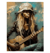 Melodic Movements Sherpa Blanket on a comfortable living room couch.