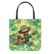 Close-up of Mischief in Their Eyes Basketweave Tote Bag detailing