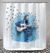 Elegant shower curtain featuring fluttering origami birds design.