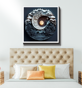 Wrapped canvas depicting chaos and order in modern art.