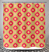 Boho Bliss patterned shower curtain hanging in a bathroom.