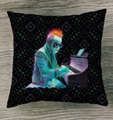 Vibrant Primrose Paradise pillow on a sunny outdoor patio.