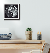 Vintage ink and parchment design on wrapped canvas.