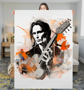 Desert Twilight Sherpa Blanket folded neatly on a bed.