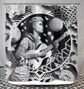 Melodic Cascade patterned shower curtain in a beautifully lit bathroom setting.