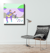 Man Playing Guitar Line Art 2 Wrapped Canvas - Beyond T-shirts