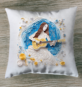 Springtime Sonata Pillow displayed on garden bench, showcasing vibrant colors.