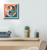 Wrapped canvas depicting blossoming and withering flowers.