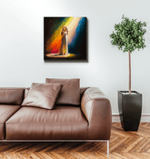 Vivid colors of SurArt 69 Wrapped Canvas brightening up a modern living room setting."