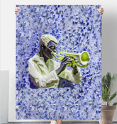 Close-up of Majestic Sakura Sherpa Blanket texture and sakura print.