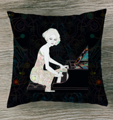 Colorful Petunia Playground outdoor pillow on garden chair