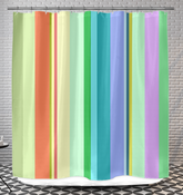 Coastal Chic Stripe Shower Curtain hanging in a bright, modern bathroom.
