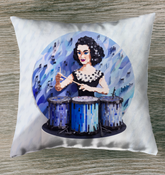 Arctic Aurora Outdoor Pillow on garden bench - vibrant color