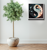 Wrapped canvas featuring color and monochrome design.