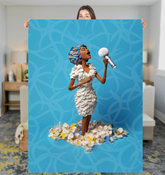 Tranquil Reflections Sherpa Blanket displayed on a cozy living room couch.